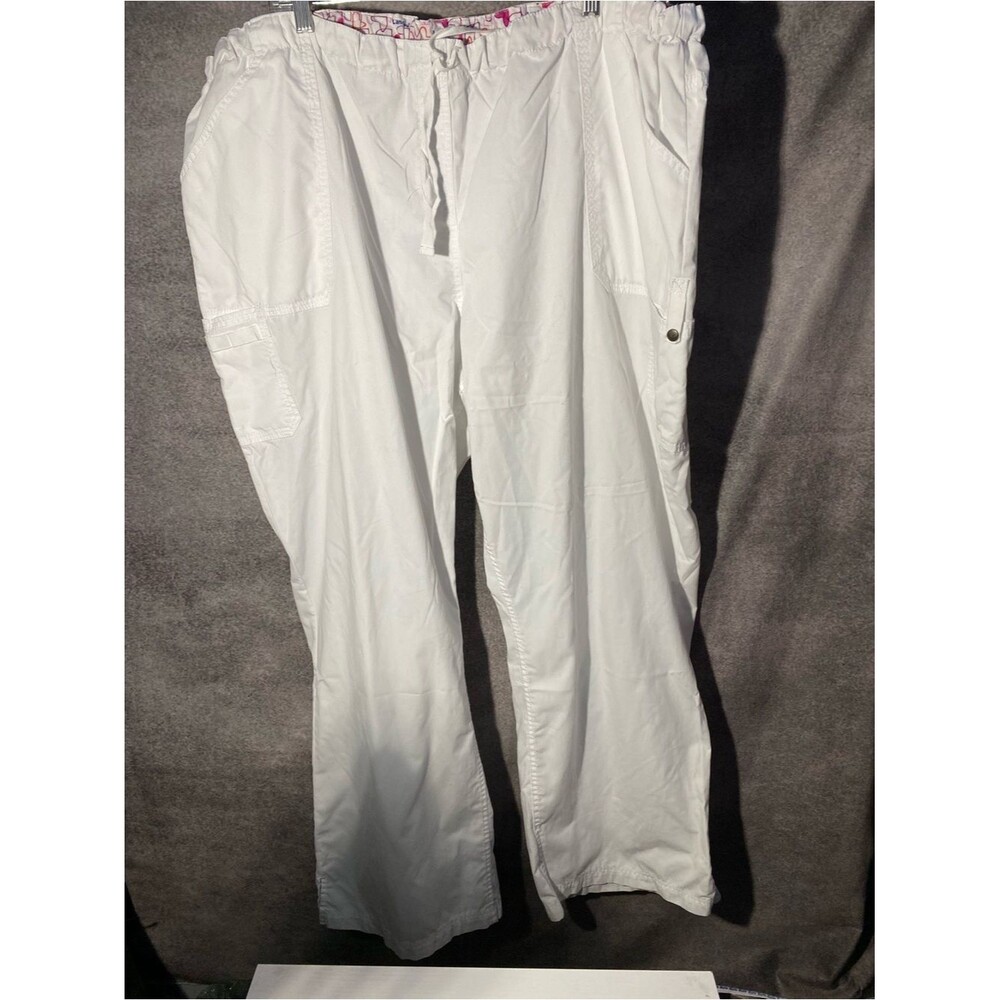 Landau White Scrub Pants 3XL Plus Size Cargo Drawstring Elastic Waist Women